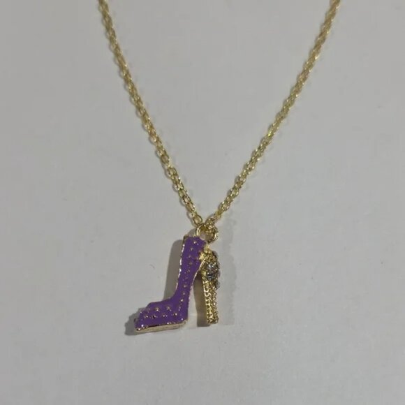 Gold & Purple High Heel Stiletto Pendant Necklace – Fashion Charm Jewelry Women - Picture 3 of 7
